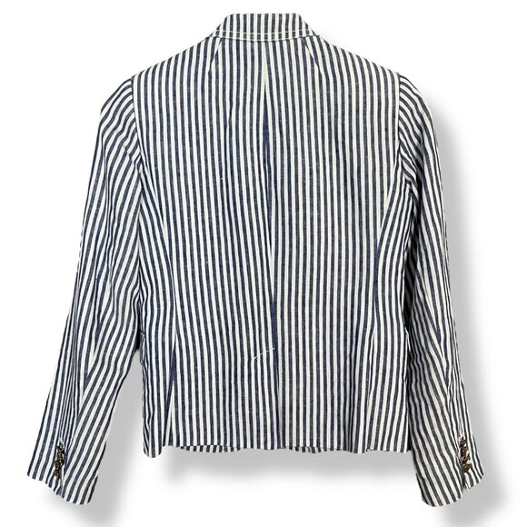 J. Crew Schoolboy Blazer Striped Blue White Linen Sz 2 Women Professional Preppy - Picture 2 of 16